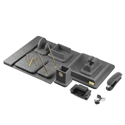 Gray Leather Office Desk Set – 14-Piece Collection