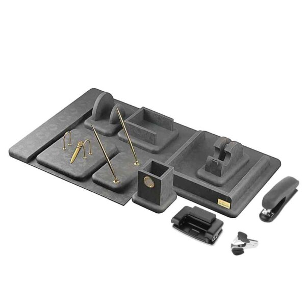 Gray Leather Office Desk Set - 14-Piece Collection