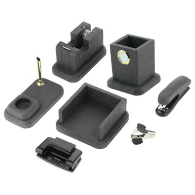 Gray Leather Office Desk Set – 8-Piece Collection