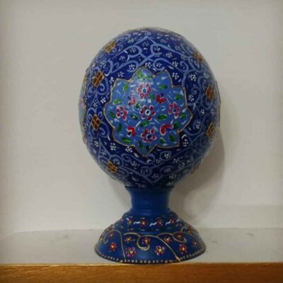 Persian Decorative Hand Painted Ostrich Egg Shell – Blue Mina