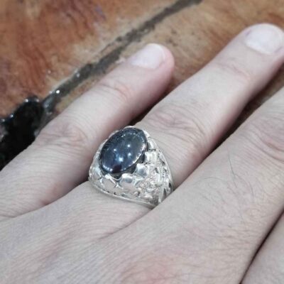 Islamic Hematite Silver Ring Hadid Gemstone for Men