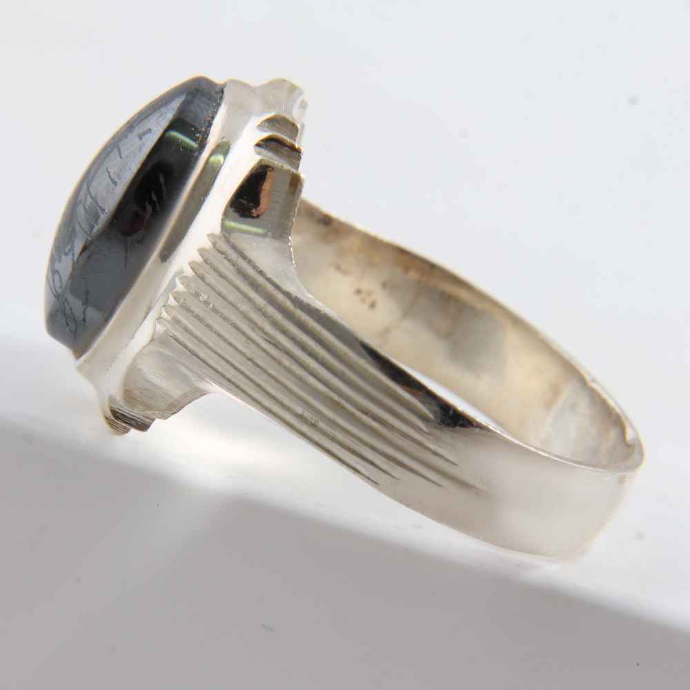 Islamic Hematite Silver Ring Hadid Gemstone for Men Mehrab