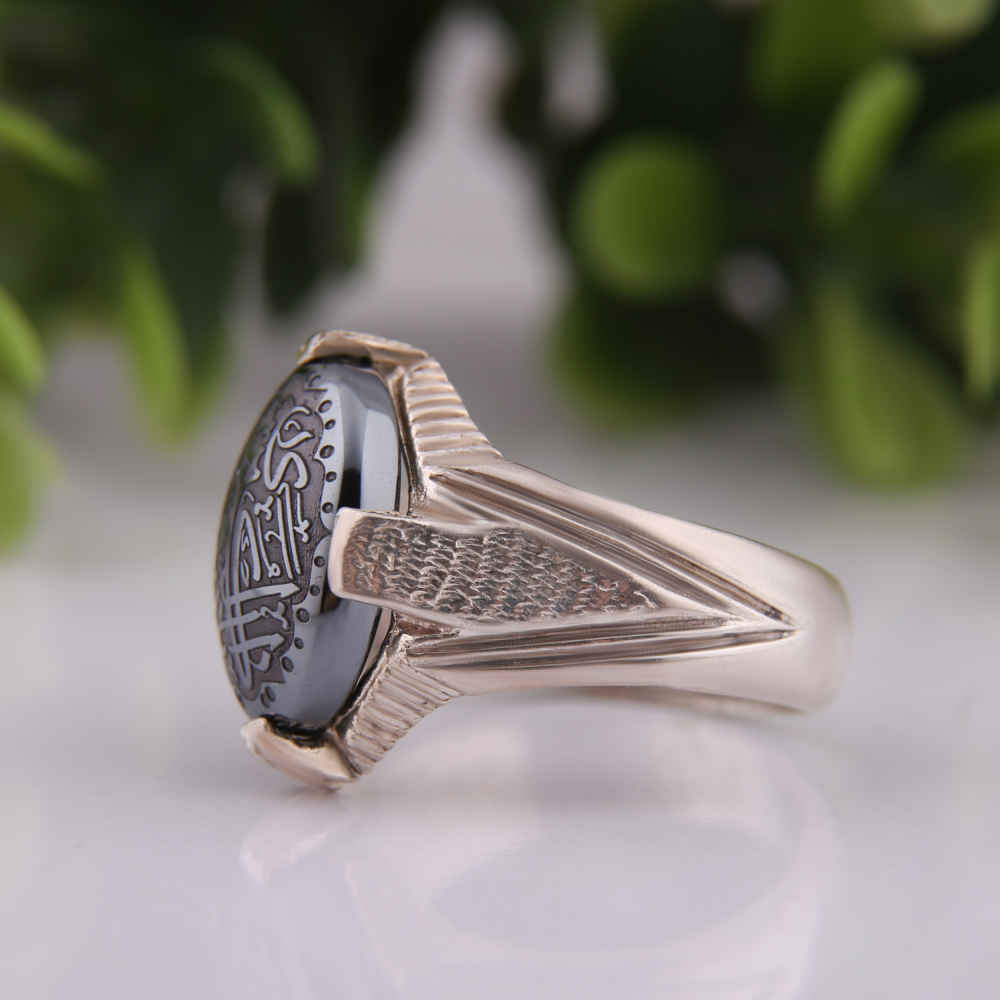 Islamic Hematite Silver Ring Hadid Gemstone for Men Raya
