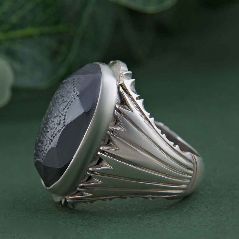 Islamic Hematite Silver Ring Hadid Gemstone for Men Ziba