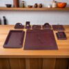 Maroon Leather Office Desk Organizer Set - 11 Pieces