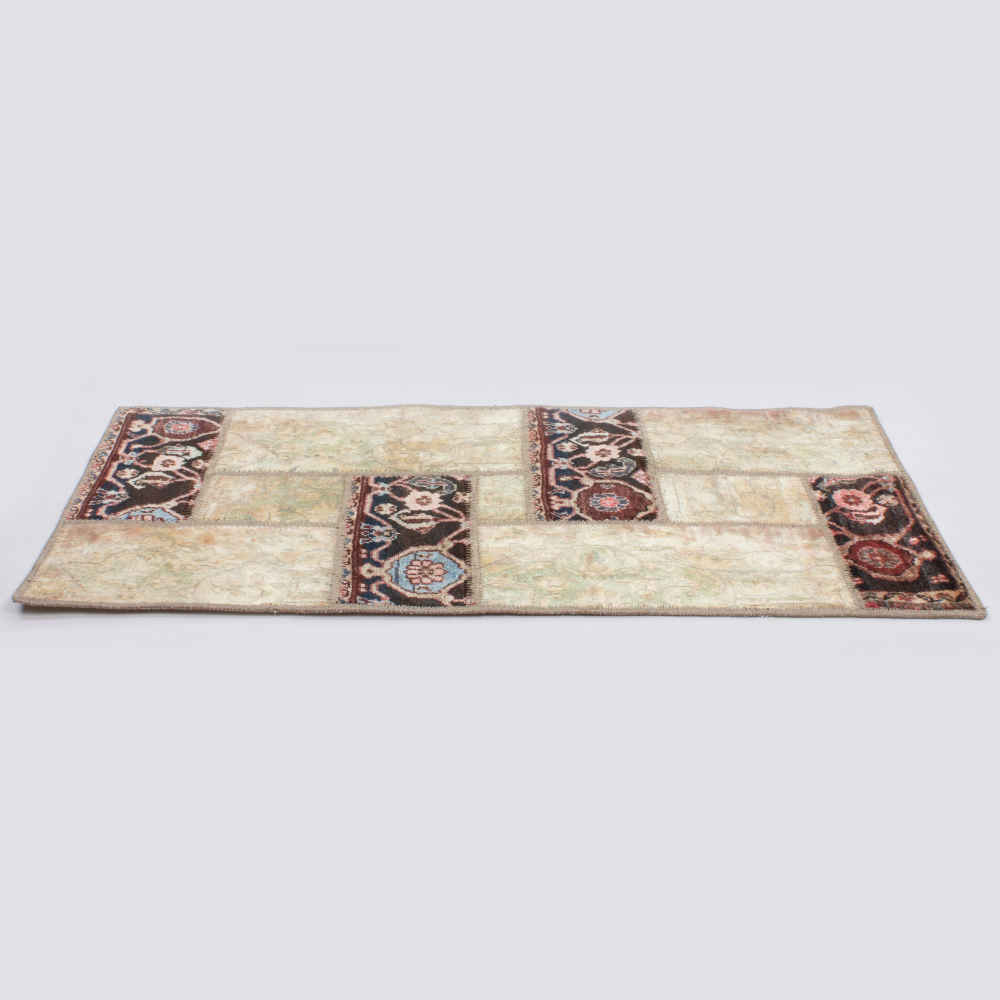 Vintage Persian Hand-Knotted Patchwork Carpet Cream