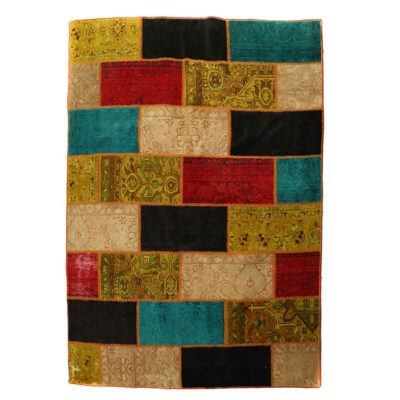 Vintage Persian Hand-Knotted Patchwork Carpet Rainbow