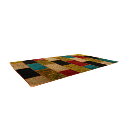 Vintage Persian Hand-Knotted Patchwork Carpet Rainbow