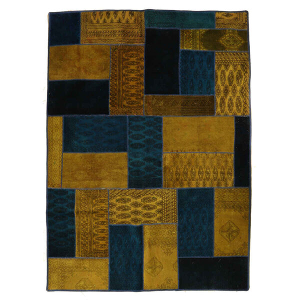 Vintage Persian Hand-Knotted Patchwork Carpet Wheat