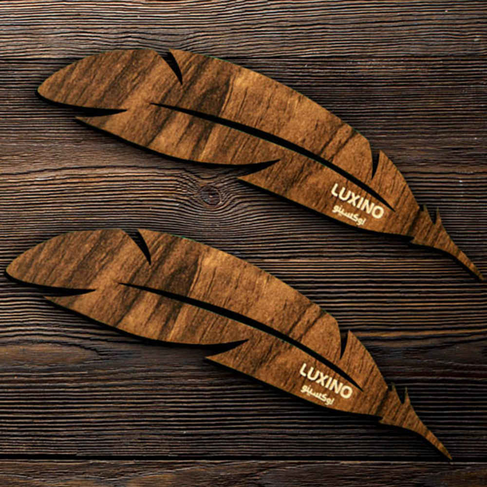 Artistic Persian Inspired Wooden Bookmark Feather Shaped – Set of 2
