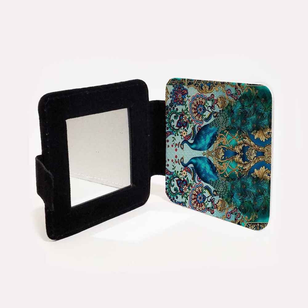 Pocket Mirror with Persian Inspired Peacocks Pattern