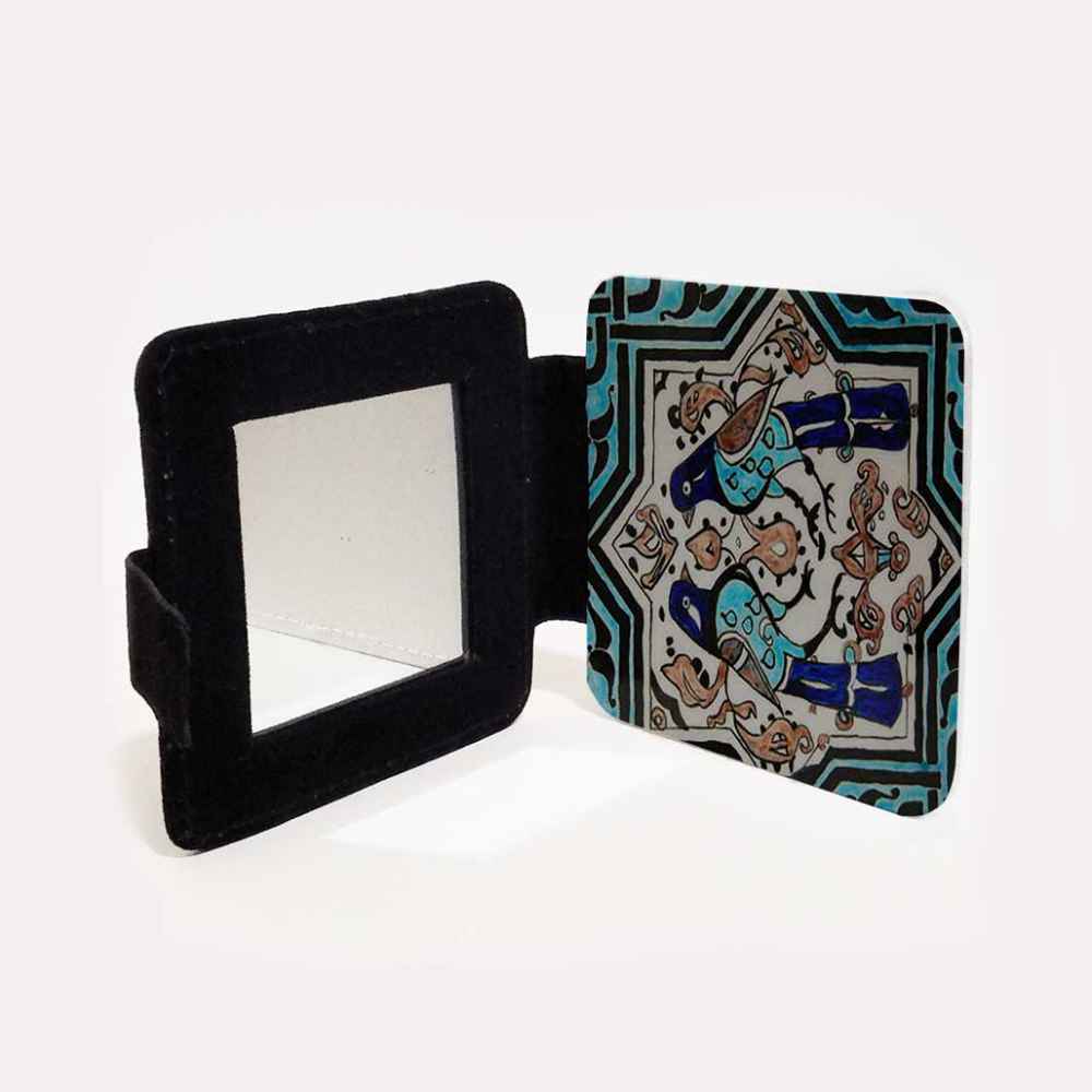 Pocket Mirror with Persian Inspired Pigeons Design