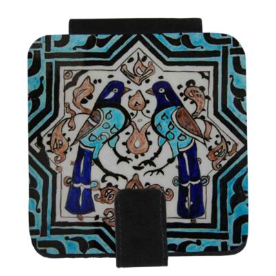 Pocket Mirror with Persian Inspired Pigeons Design
