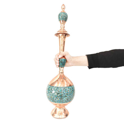 Decorative Copper Bottle Persian Artisan-Crafted Turquoise Inlay Ocean