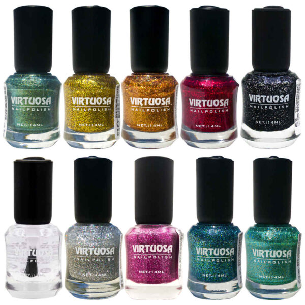 Halal Nail Polish Glitter Finish and Breathable Rainbow Colors (10x)