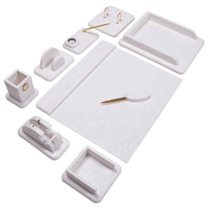 White Leather Office Desk Set (10 Pcs)