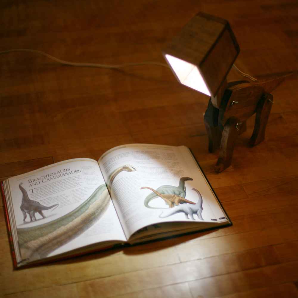 Wooden Novelty Desk Lamp Handcrafted and Adjustable Dinosaur Figurine