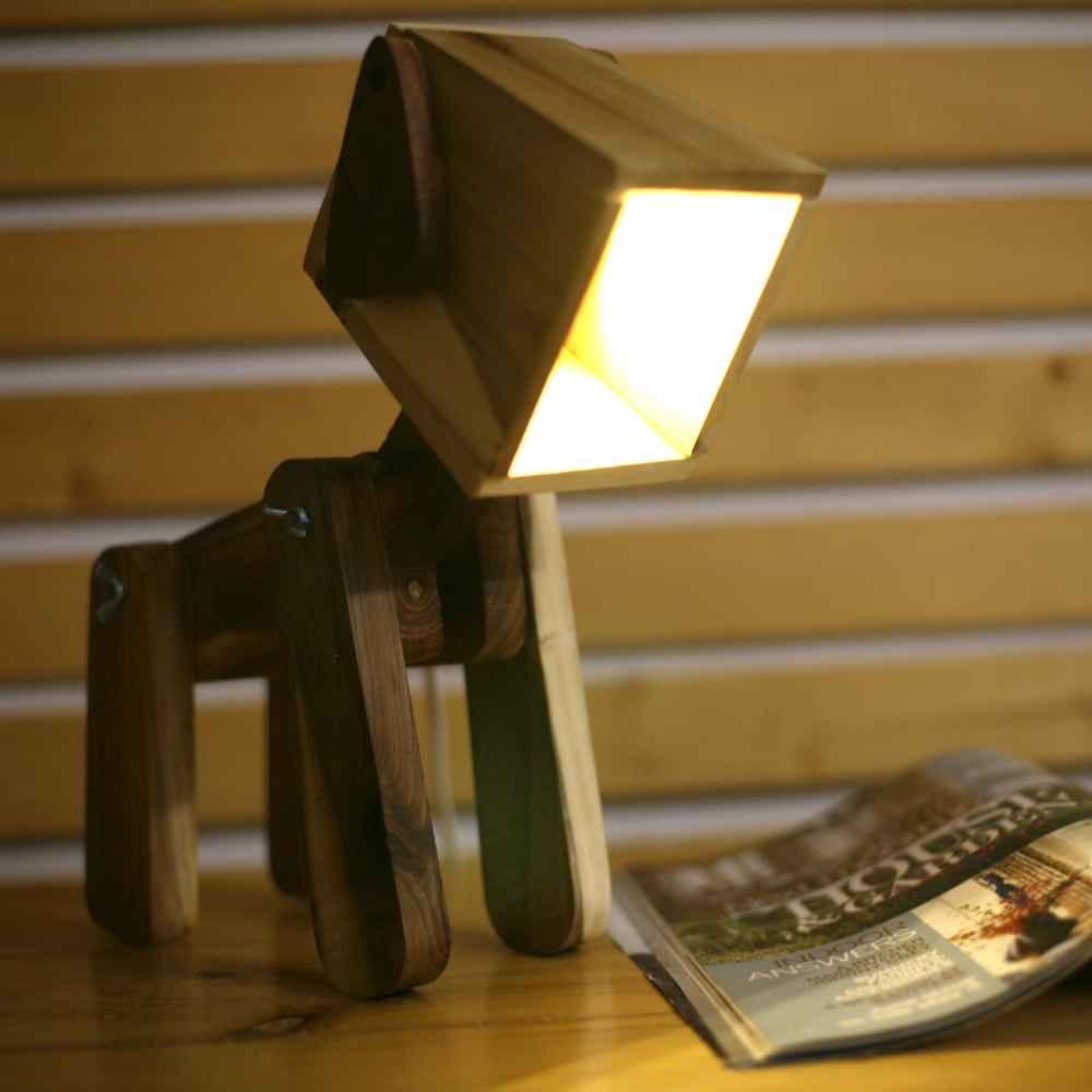 Wooden Novelty Desk Lamp Handcrafted and Adjustable Dog Figurine