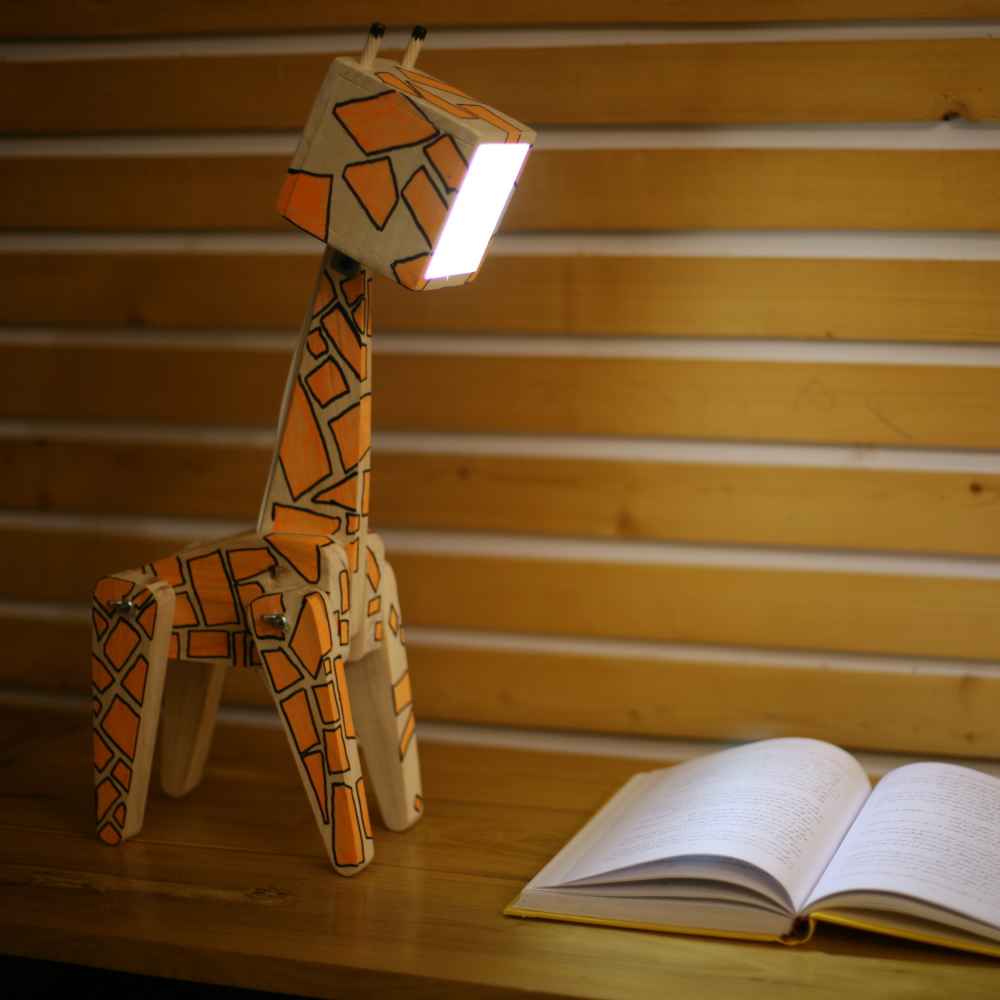 Wooden Novelty Desk Lamp Handcrafted and Adjustable Giraffe Figurine