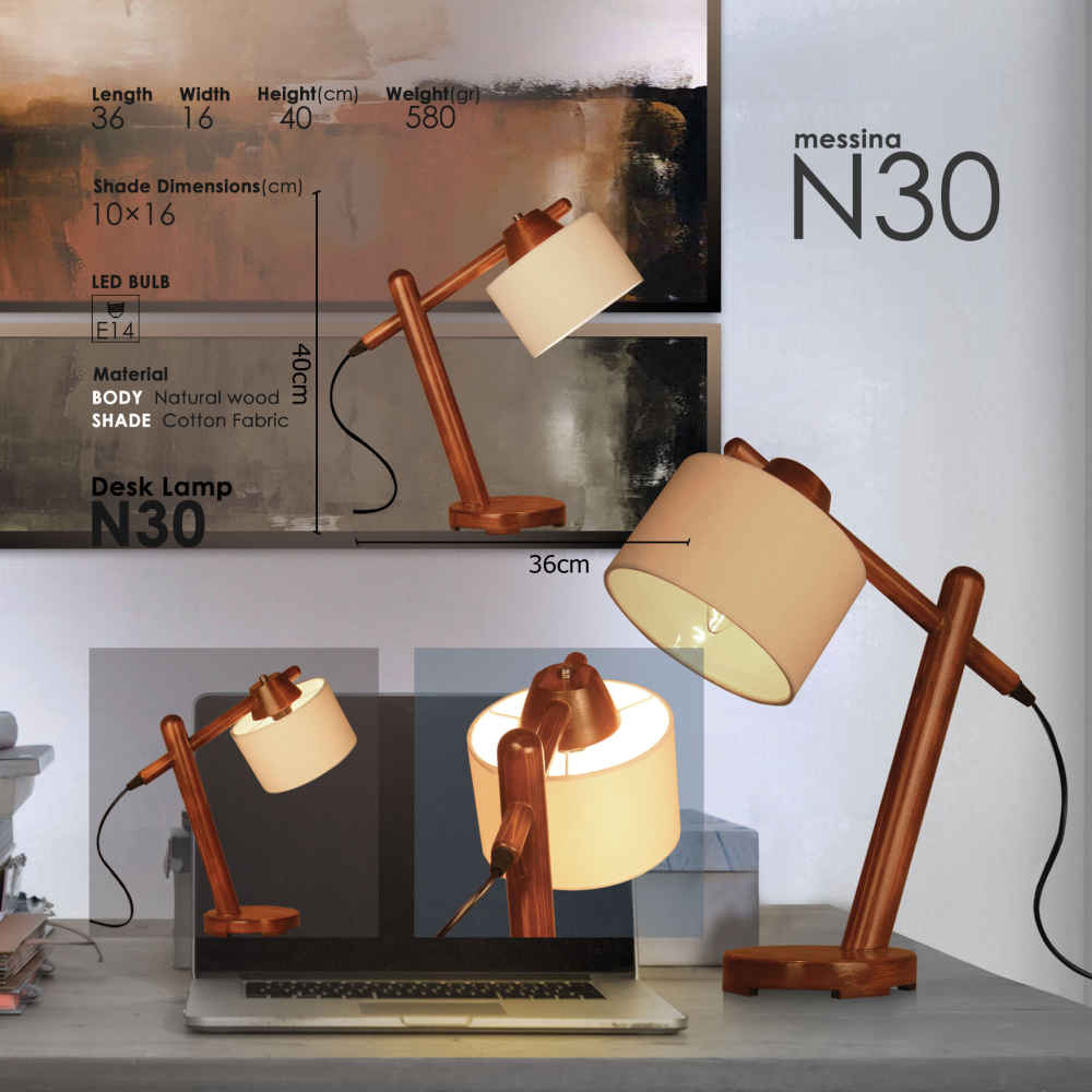 Wooden Adjustable Desk Lamp Handcrafted N30