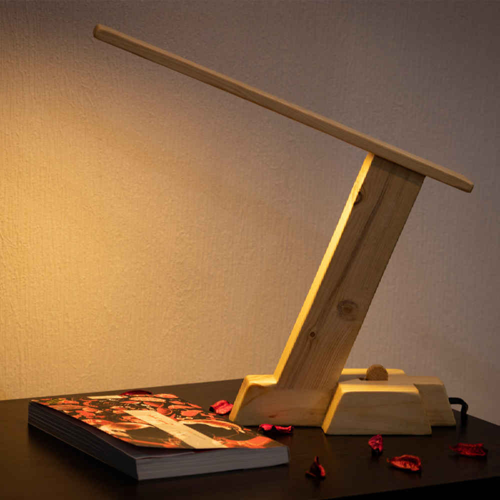 Wooden Adjustable Desk Lamp Handcrafted P0410