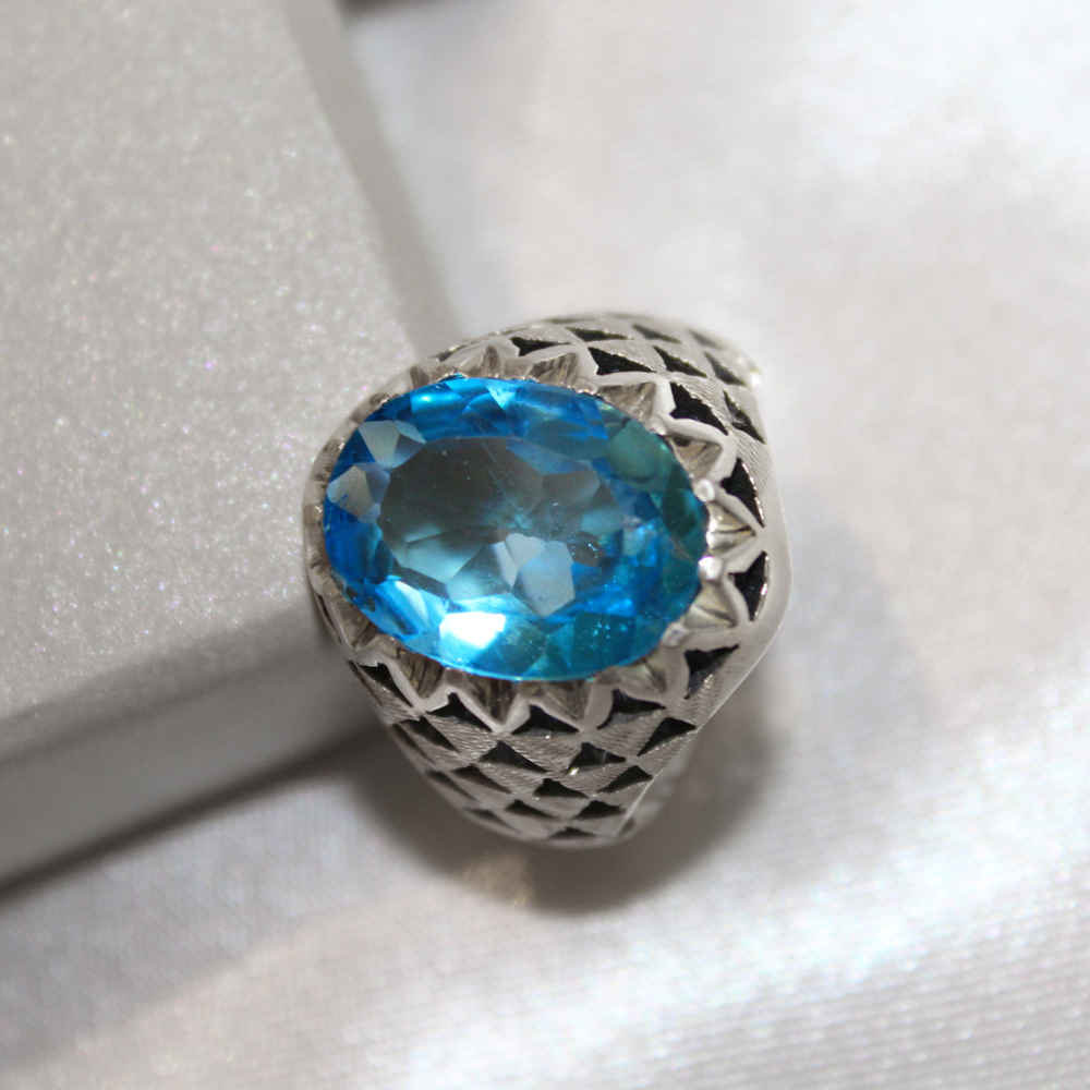 Persian Blue Topaz Silver Ring for Men Musa