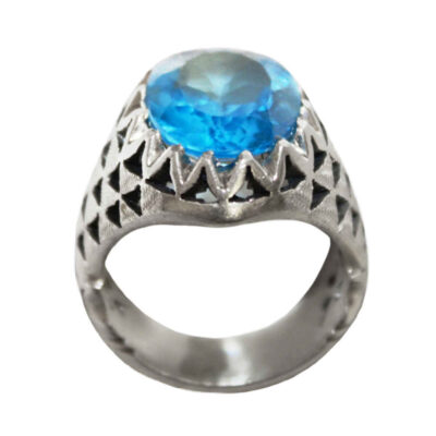 Persian Blue Topaz Silver Ring for Men Musa