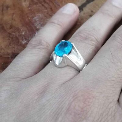 Persian Blue Topaz Silver Ring for Men Dara