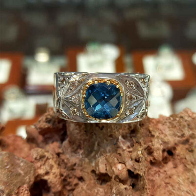 Persian Blue Topaz Silver Ring for Men Farhad