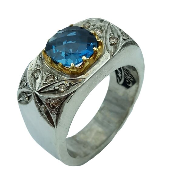 Persian Blue Topaz Silver Ring for Men Farhad