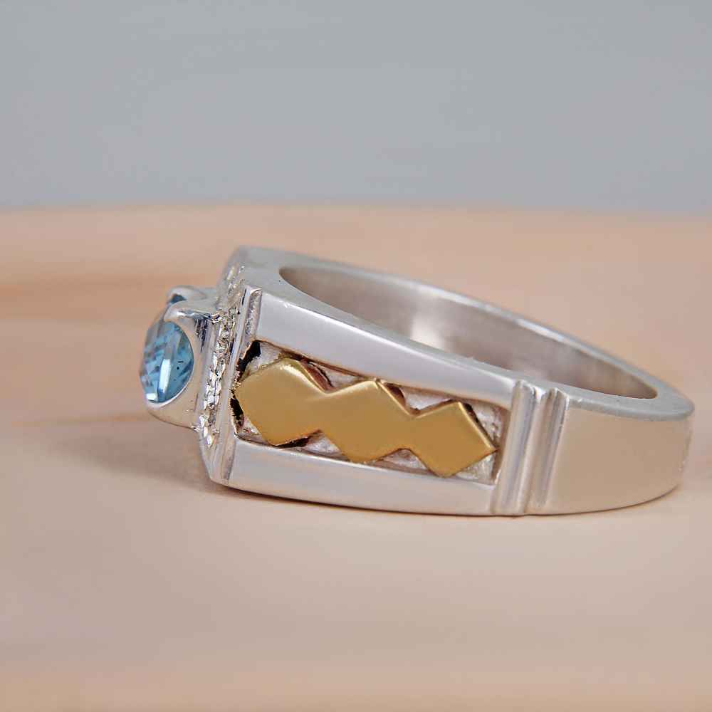 Persian Blue Topaz Silver Ring for Men Karim