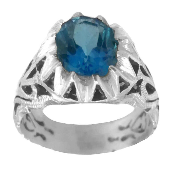 Persian Blue Topaz Silver Ring for Men Rekab