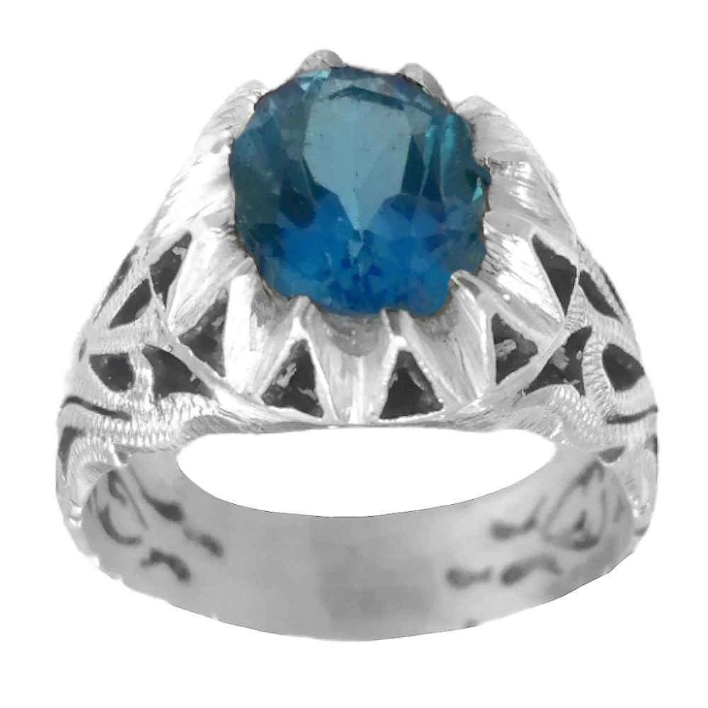 Persian Blue Topaz Silver Ring for Men Rekab