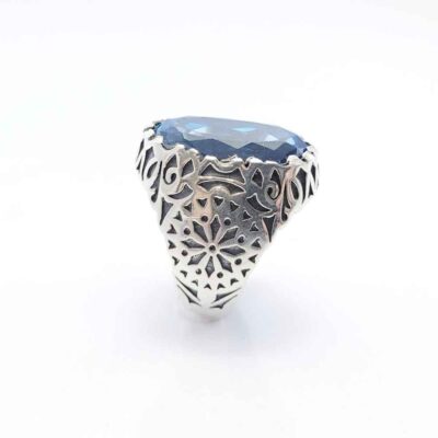 Persian Blue Topaz Silver Ring for Men Shams