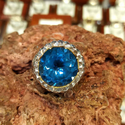 Persian Blue Topaz Silver Ring for Men Swiss