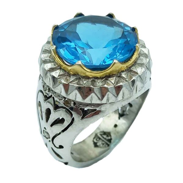 Persian Blue Topaz Silver Ring for Men Swiss