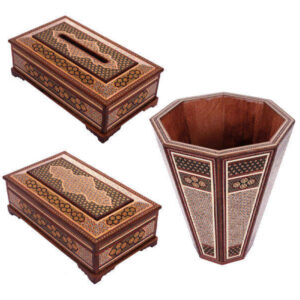 Khatam Wooden Waste Basket Set Model Royal