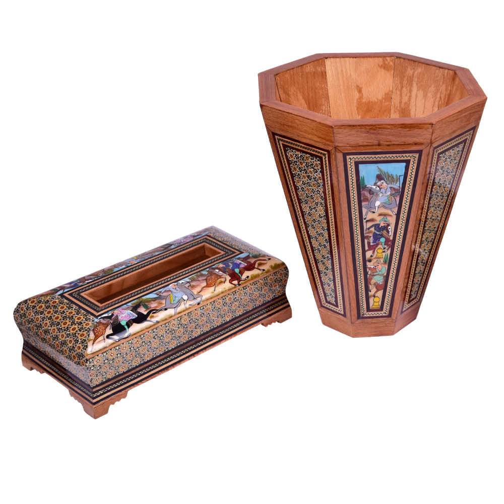 Persian Waste Basket & Tissue Box – Khatamkari Miniature
