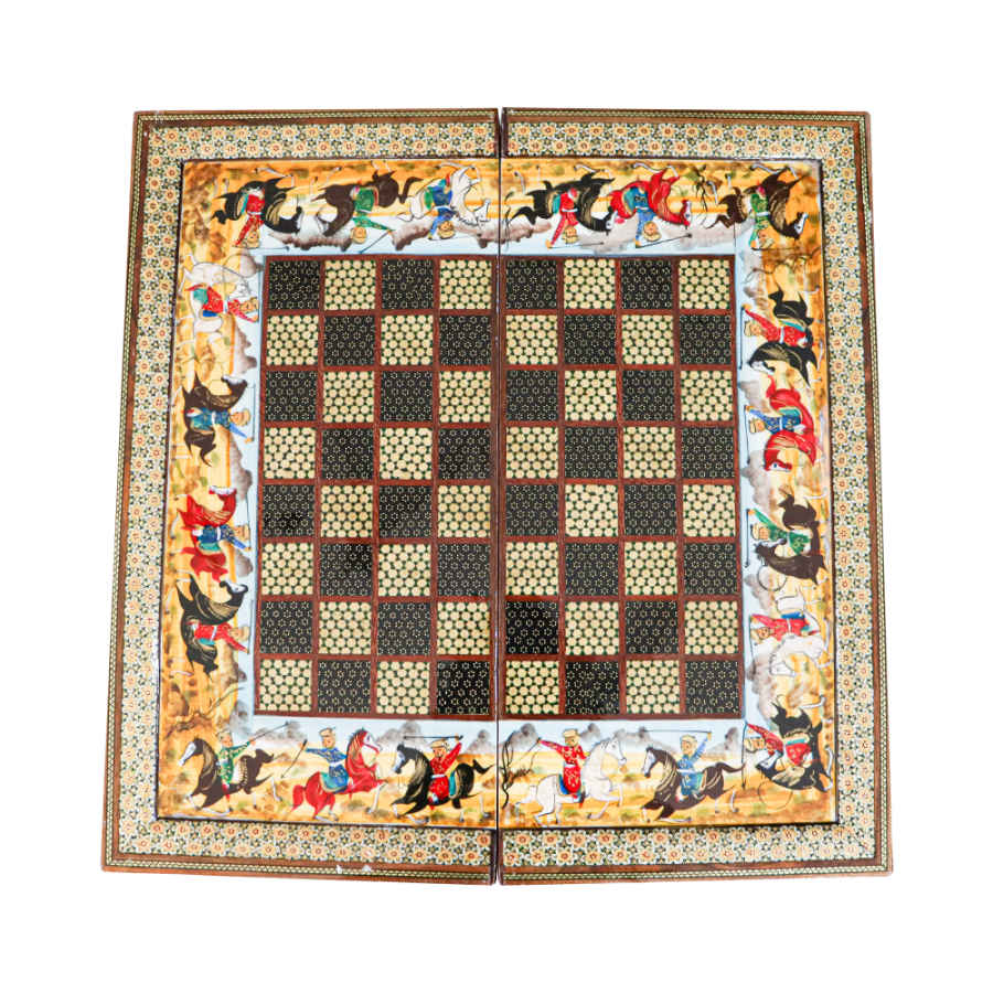Persian Marquetry Chess Board Model Chogan