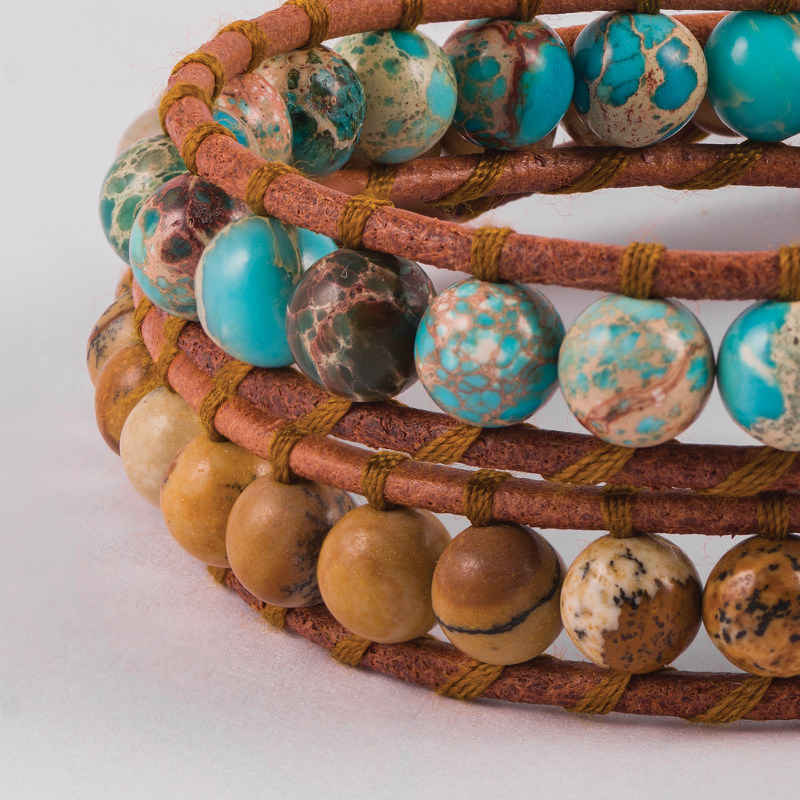 Beaded Bracelet for Women – Leather & Turquoise Design