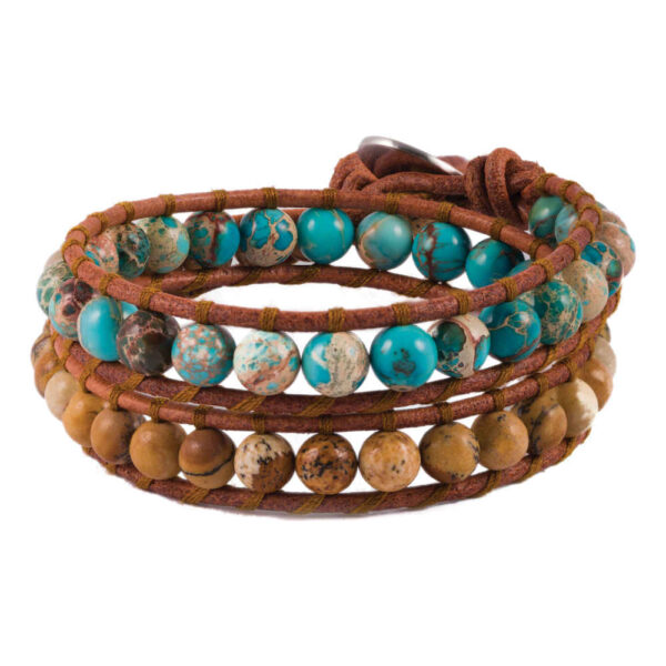 Beaded Bracelet for Women – Leather & Turquoise Design