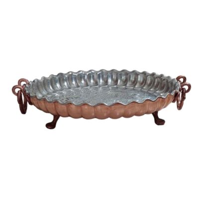 Persian Copper Serving Platter Hammered Footed
