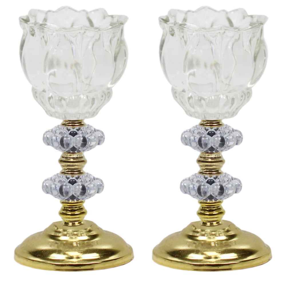 Persian Crystal Candlestick Tulip Shaped Model Ashki (2x)