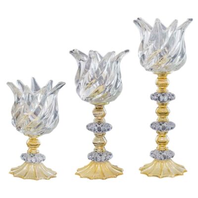 Persian Crystal Candlestick Tulip Shaped Set of 3