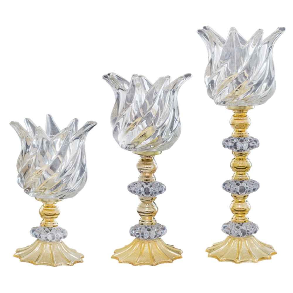 Persian Crystal Candlestick Tulip Shaped Set of 3