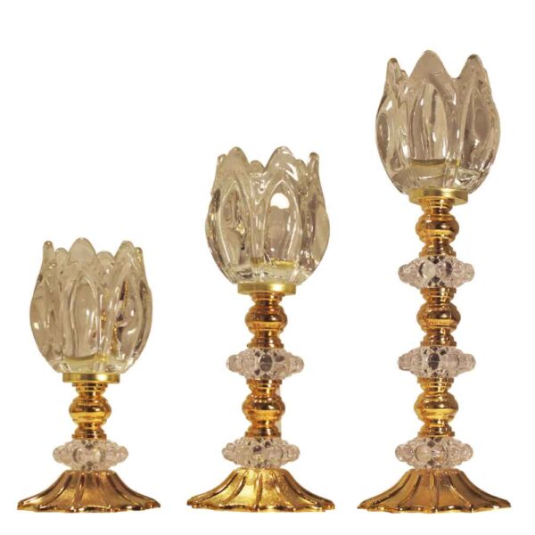 Persian Crystal Candlestick Tulip Shaped Set of 3