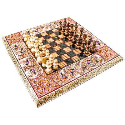 Persian Inlaid Wooden Marquetry Chess Board Model Birds