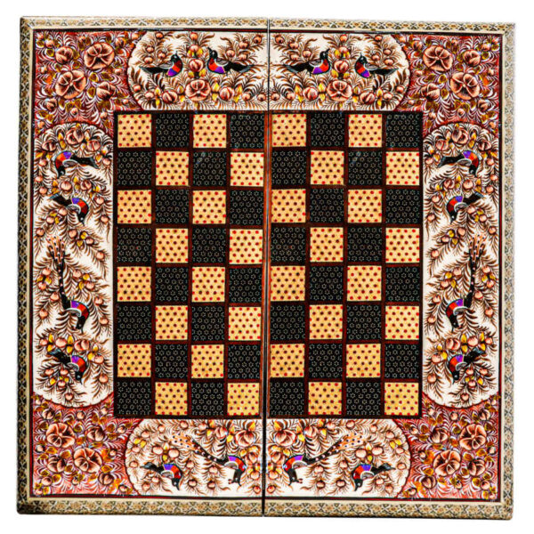 Persian Inlaid Wooden Marquetry Chess Board Model Birds