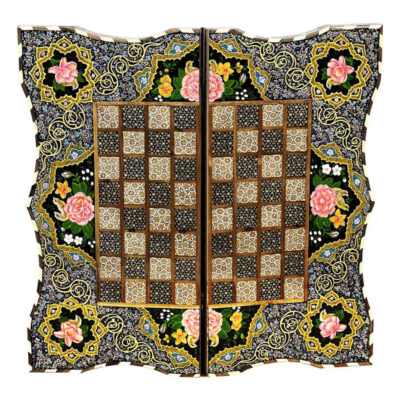 Persian Inlaid Wooden Marquetry Chess Board Model Flower