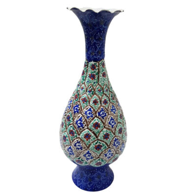 Decorative Copper Vase Hand-Painted with Persian Minakari Enamel Fasa